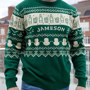 Jameson Festive Holiday Crew Neck Green Fair Isle Christmas Jumper Sweater L